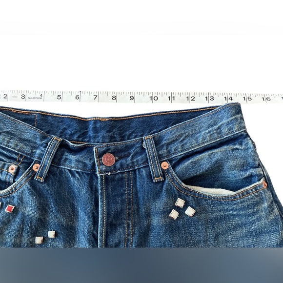 Levi’s 501 Cropped Straight Jeans with Red & White Enamel Studs 🎉host pick !🎉 - Picture 9 of 11